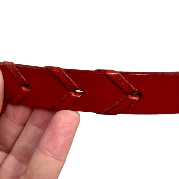 Lauren Ralph Lauren Red Leather Belt Braided Detail Silver Tone Women’s Medium main image 6